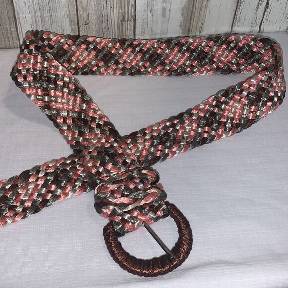 Vintage Pastel Satin Wide Woven Boho Belt Size Medium - Picture 1 of 10